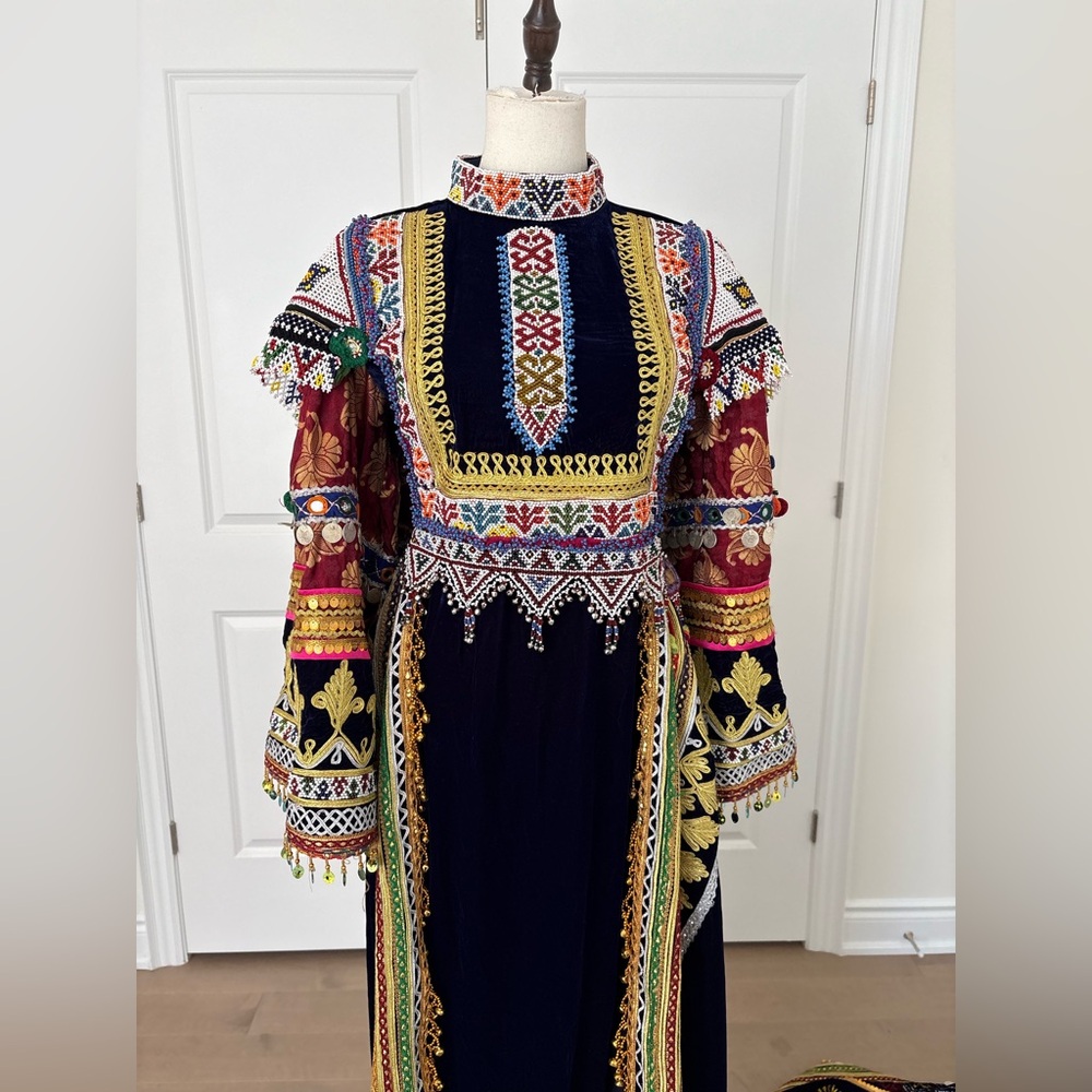 Elegant Multicolor Embroidered Dress Afghan Henna Night Bridal Dress - Picture 3 of 15